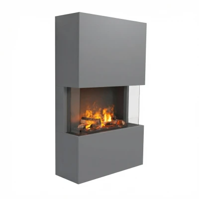 Glow Fire Tucholsky 3-seitig Grau - OMC 600 | Freistehender Wasserdampfkamin, Grau, 91 cm x 150 cm x 35 cm